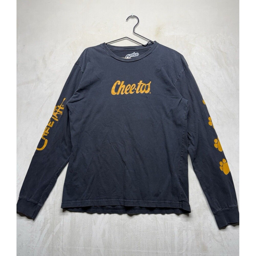 Cheetos Men’s L Chester Cheetah Graphic Print T-Shirt Black Cotton Long Sleeve